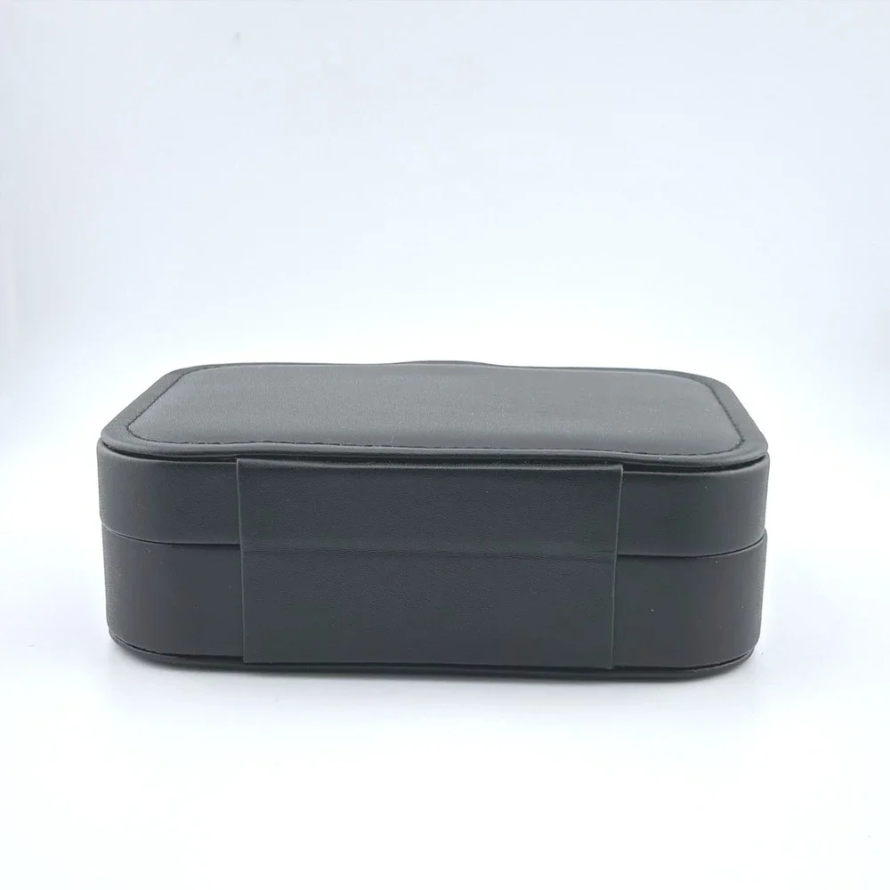 Black Faux Leather Travel Jewelry Box Organizer Case  Ring Rolls Cream‎ Lining